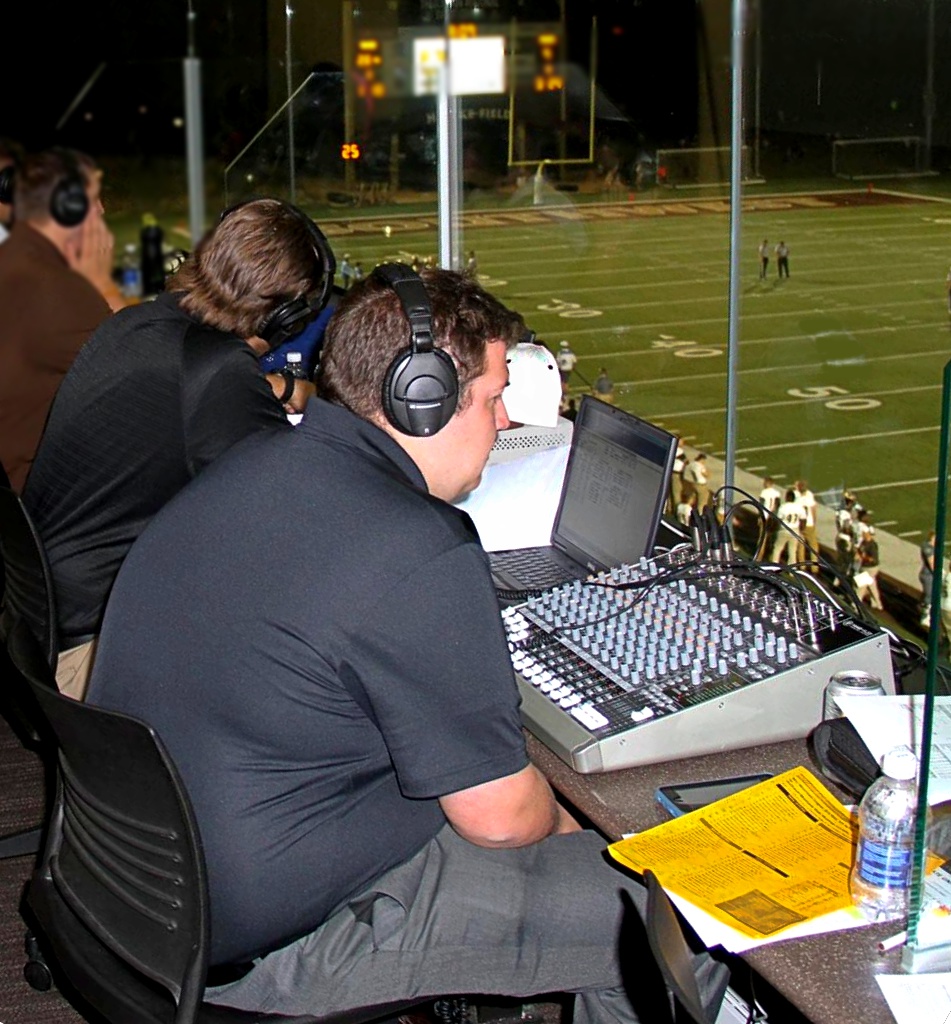 Working in the press booth at the Regional Events Center (REC)